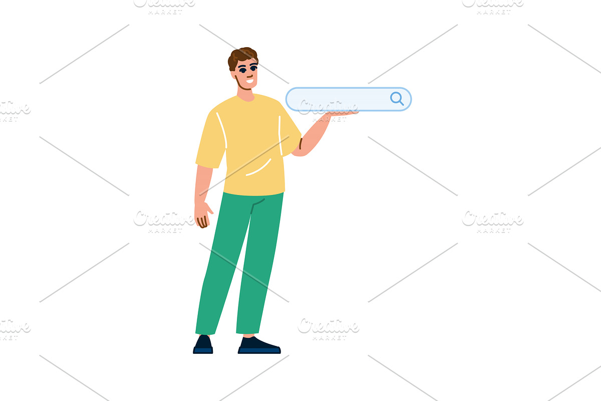 Man holding search bar navigating, a Technology Illustration by pikepicture