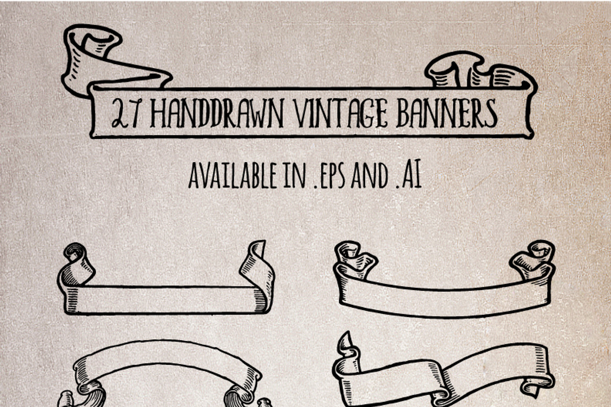 27 Handdrawn Vintage Banners, an Illustration by Cuppakeri (Photo 2 of 2)