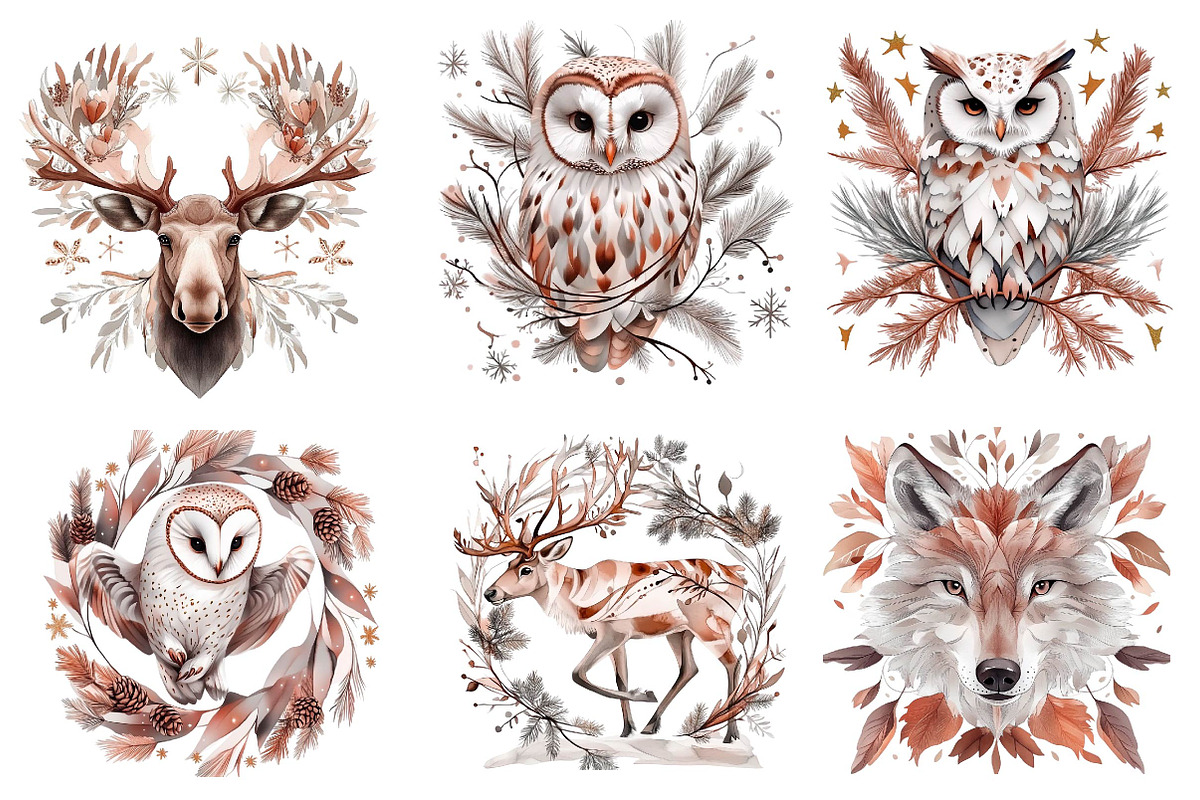 Winter Christmas Animals Birds Leave, an Illustration by CreationArt (Photo 4 of 5)
