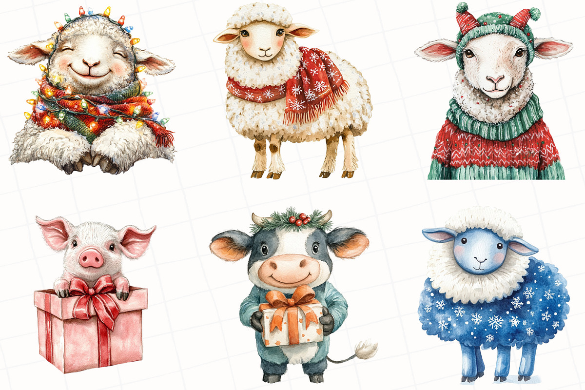 Christmas Animals Clipart, an Illustration by OK Design (Photo 2 of 5)