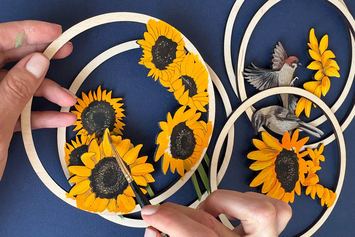 Sunflower Birds Layered SVG Art, an Object Graphic by HelloWood (Photo 4 of 4)