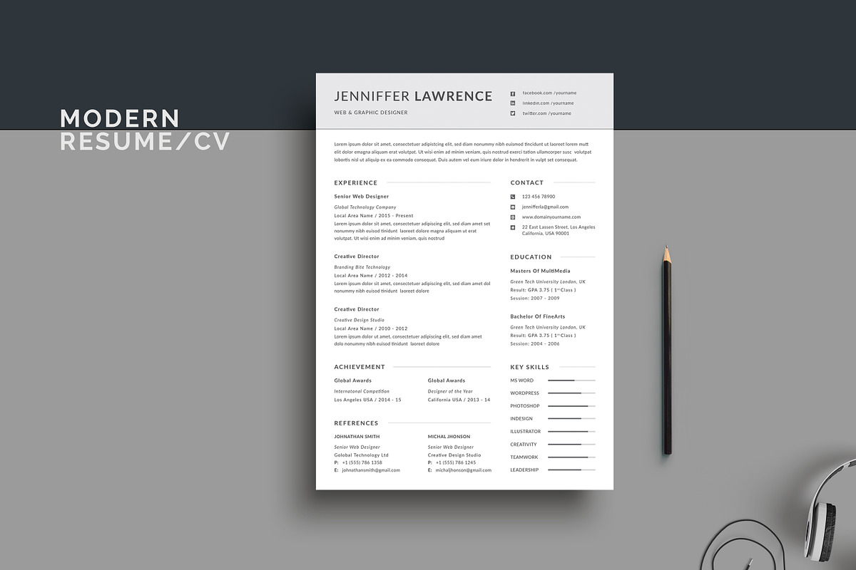 Modern Resume/CV, a Resume Template by ResumeDevisers