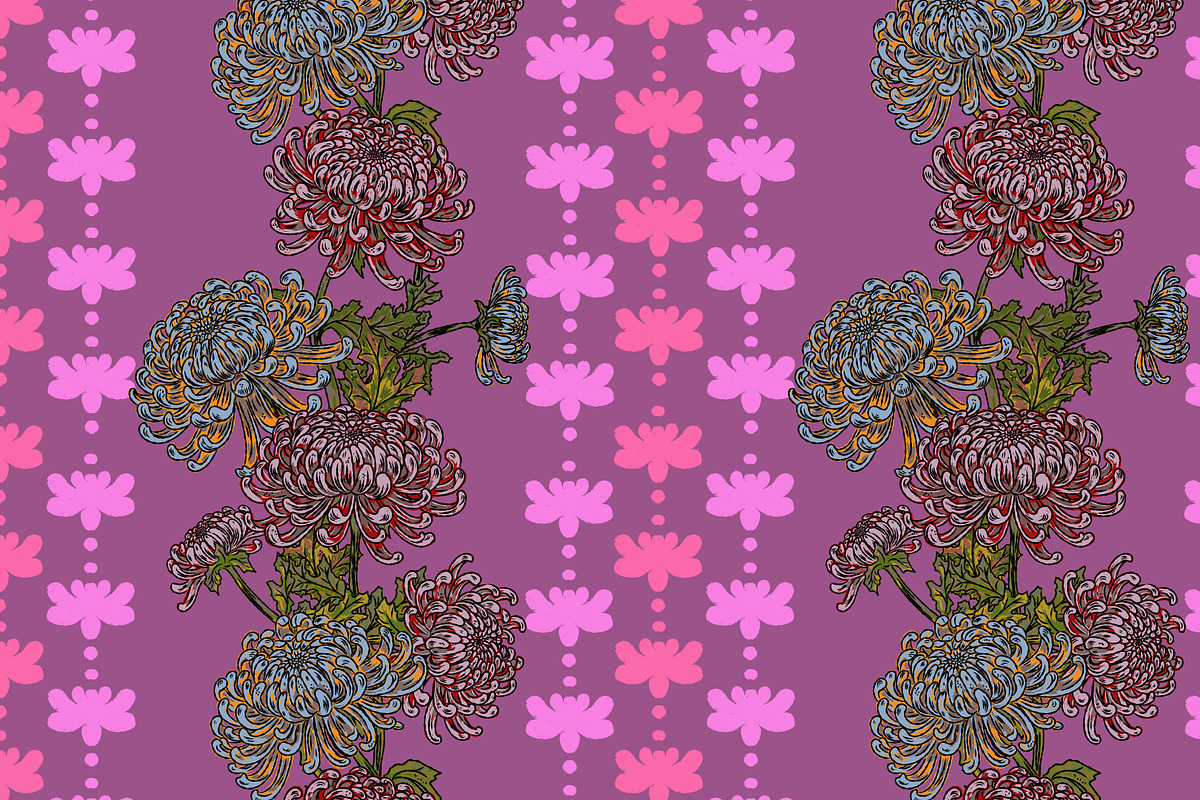 Chrysanthemum Floral Folk Motif, a Pattern Graphic by NayaChu (Photo 4 of 9)