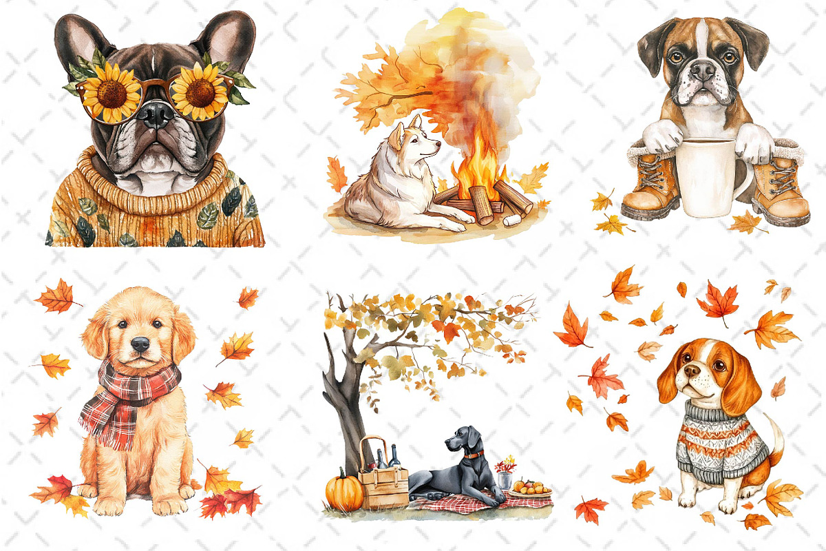 Watercolor Autumn Dog Clipart, an Illustration by Dream Creation (Photo 6 of 6)