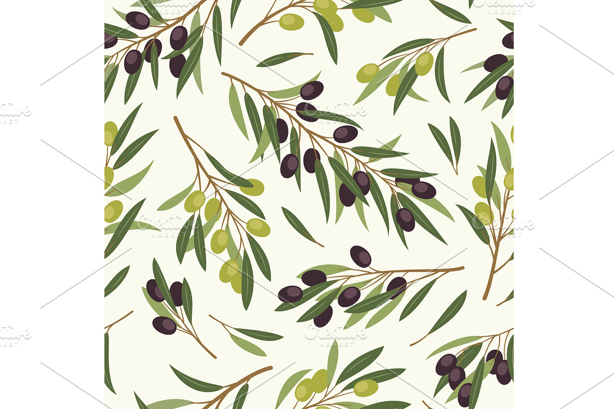 Olive seamless pattern. Green and, a Food Illustration by YummyBuum