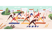 People practicing yoga on the beach, a Healthcare Illustration by Good ...