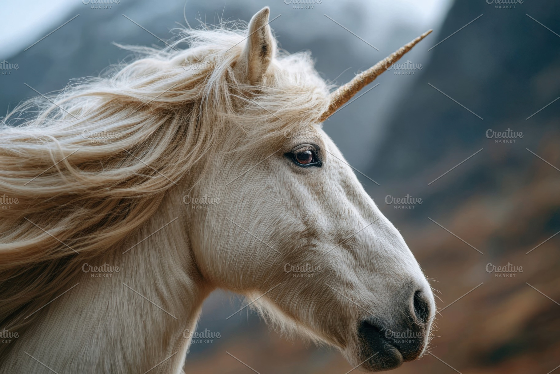 Majestic unicorn in a misty landscape, an Animal Photo by AlyaAnd