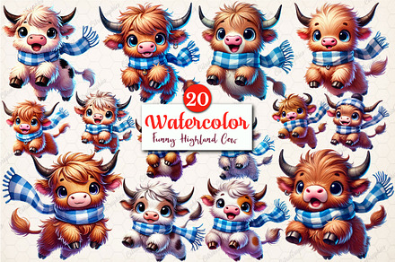 Funny Highland Cow Clipart, an Illustration by CitraGraphics