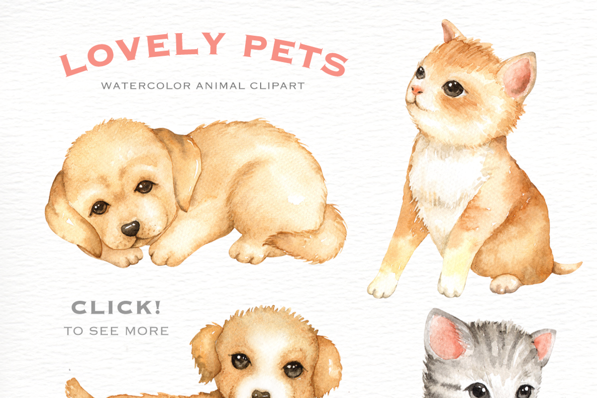 Lovely Pets Watercolor clipart, an Animal Illustration by everysunsun (Photo 2 of 6)