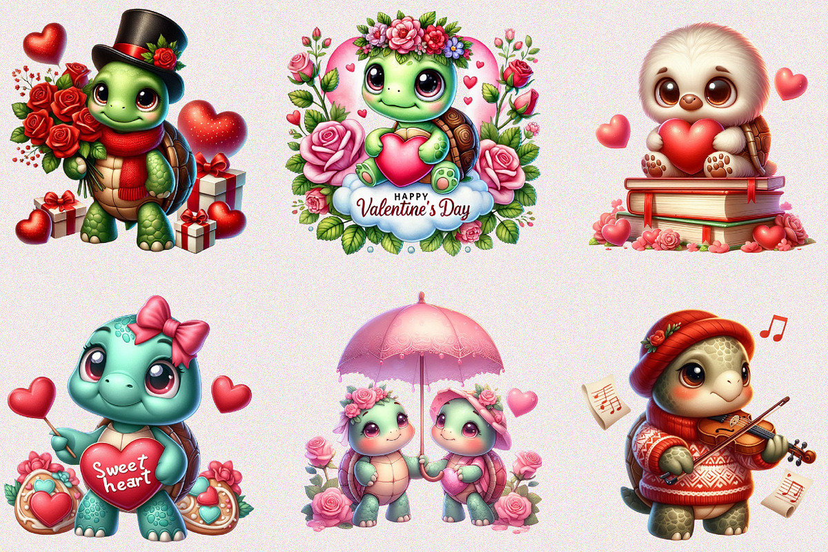 Valentine Cute Turtle Clipart Bundle, a Seasonal Illustration by Craft Nest (Photo 2 of 5)