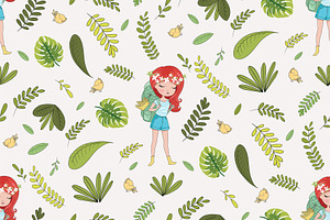 Girl Illustration.Animal Pattern