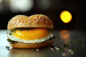 Delicious sesame seed bun filled wit, a Photo by Tanuart
