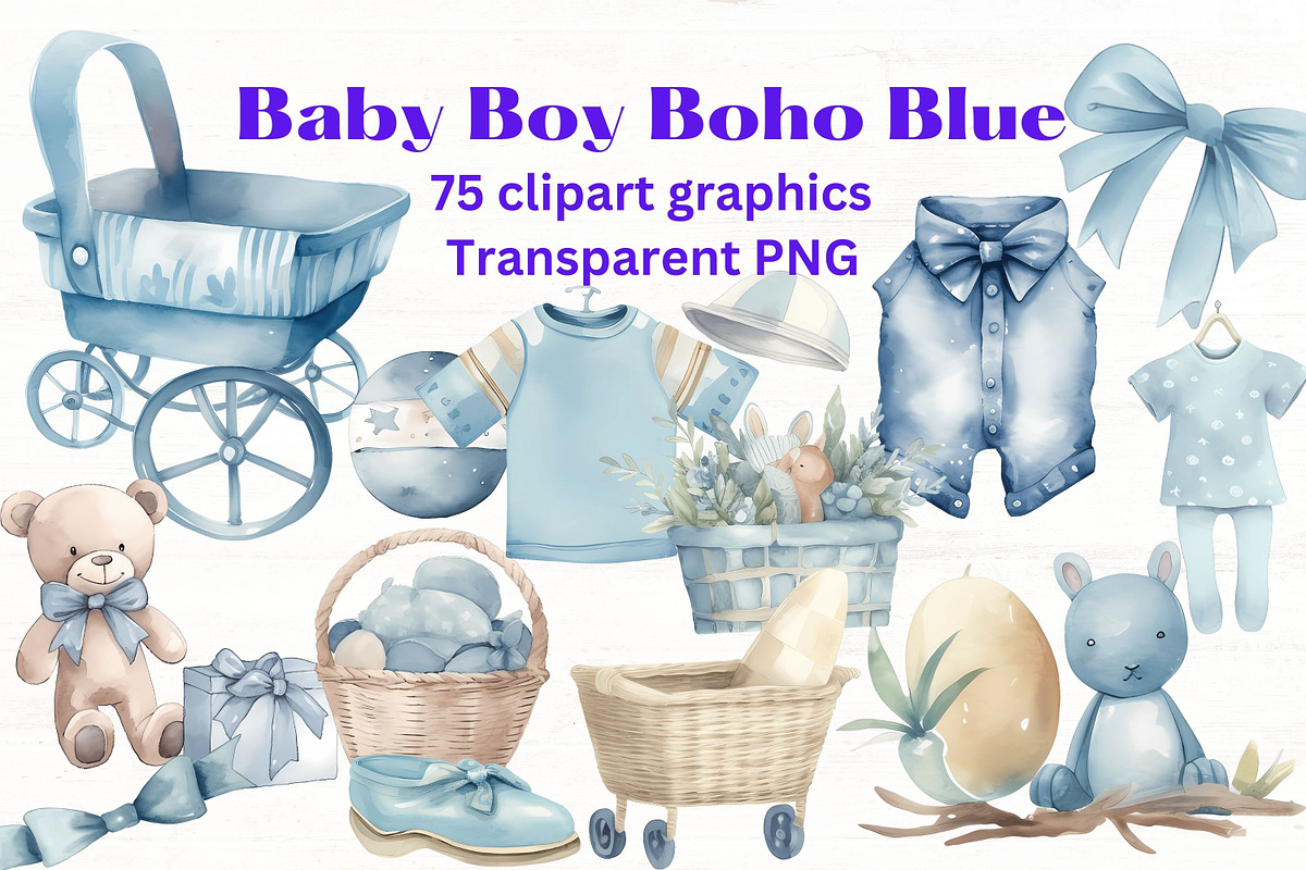 Baby Boy Blue Boho nursery clipart, a Person Illustration by Mermaids Cove (Photo 1 of 10)