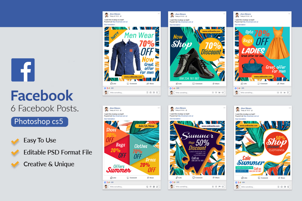 6 Fashion Product Sale Facebook Post, a Templates & Theme by Design Up
