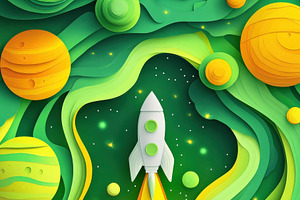 Paper-Cut Space Scene with Rocket, an Education Illustration by Virgo Studio