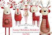 Reindeer Funny Christmas Clipart, an Illustration by DreamCafeArt (Thumbnail 1 of 8)