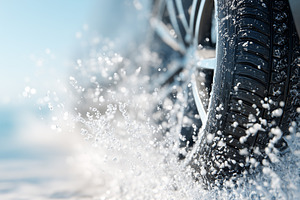 Close up of a car tire splashing, a Transportation Photo by MistyDay