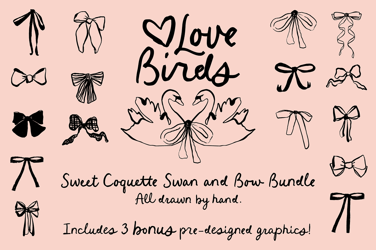 Black Coquette Swan and Bow Bundle, an Object Illustration by bron.alexander (Photo 1 of 8)