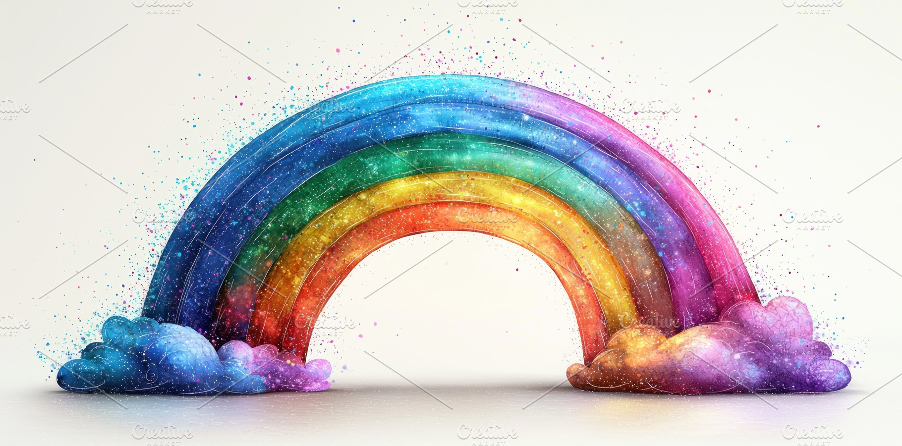 Fantasy rainbow with colorful clouds and sparkling splashes on a, a Background Photo by José Manuel Gelpi