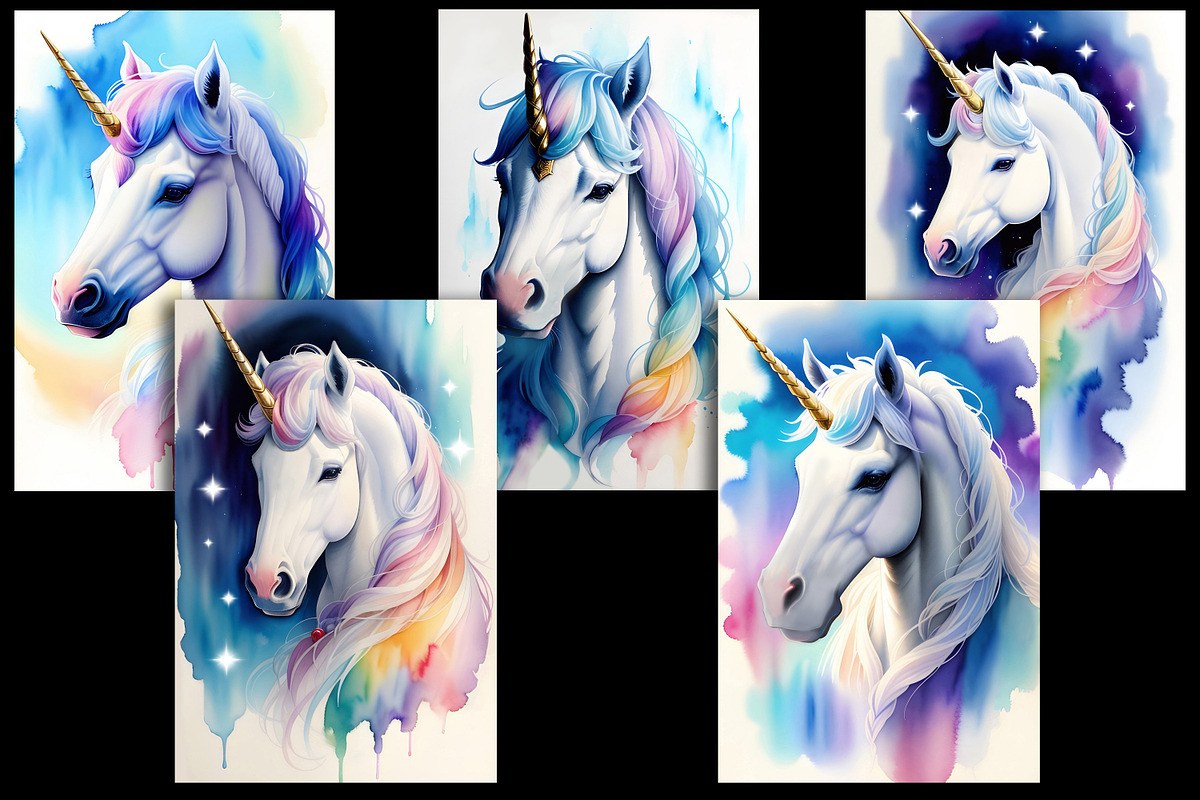 Watercolour Rainbow Unicorns Set, an Animal Illustration by Sapphire X Designs (Photo 2 of 3)