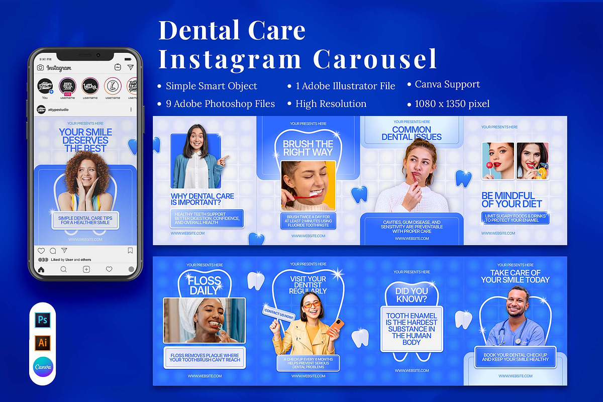 Dental Care Instagram Carousel & Can, a Social Media Template by Attype (Photo 1 of 5)