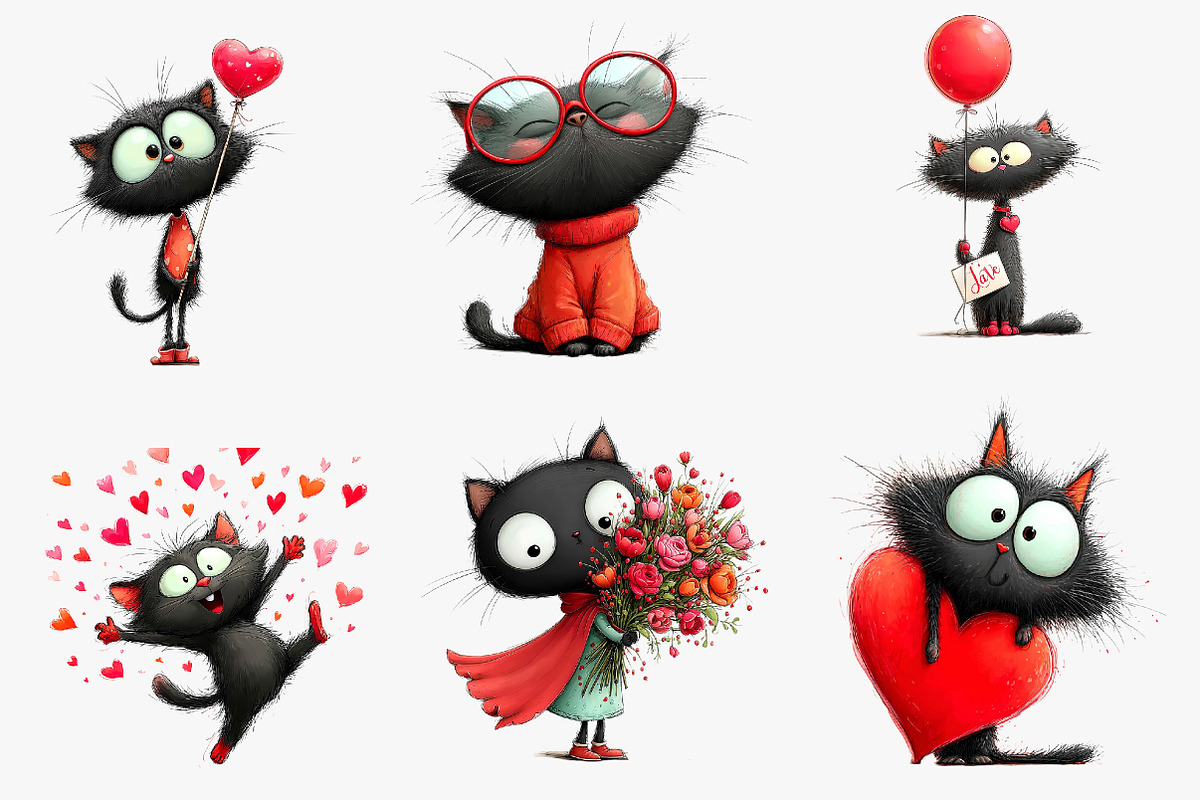 whimsical cats valentines day clipar, an Illustration by CreationArt (Photo 5 of 6)
