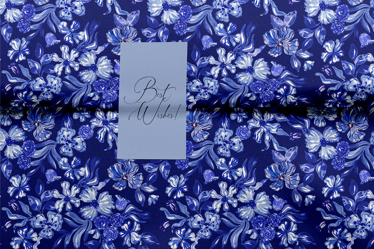 Cobalt Blue Fashion Floral Print, a Pattern Graphic by SirenaArt (Photo 17 of 17)