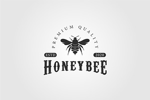 Honey Bee Logo Vintage Vector Design