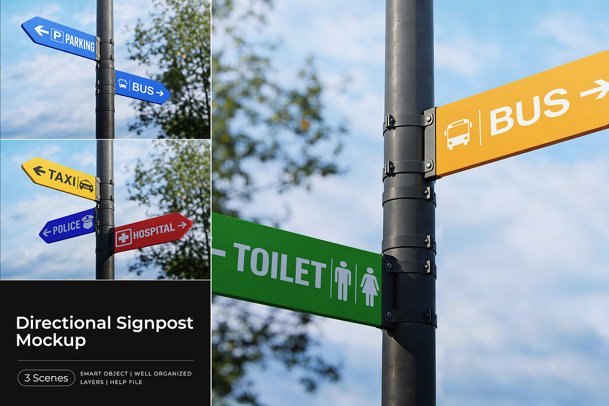 Directional Signpost Mockup, an Advertising Mockup by Pitchlook.Studio (Photo 1 of 4)