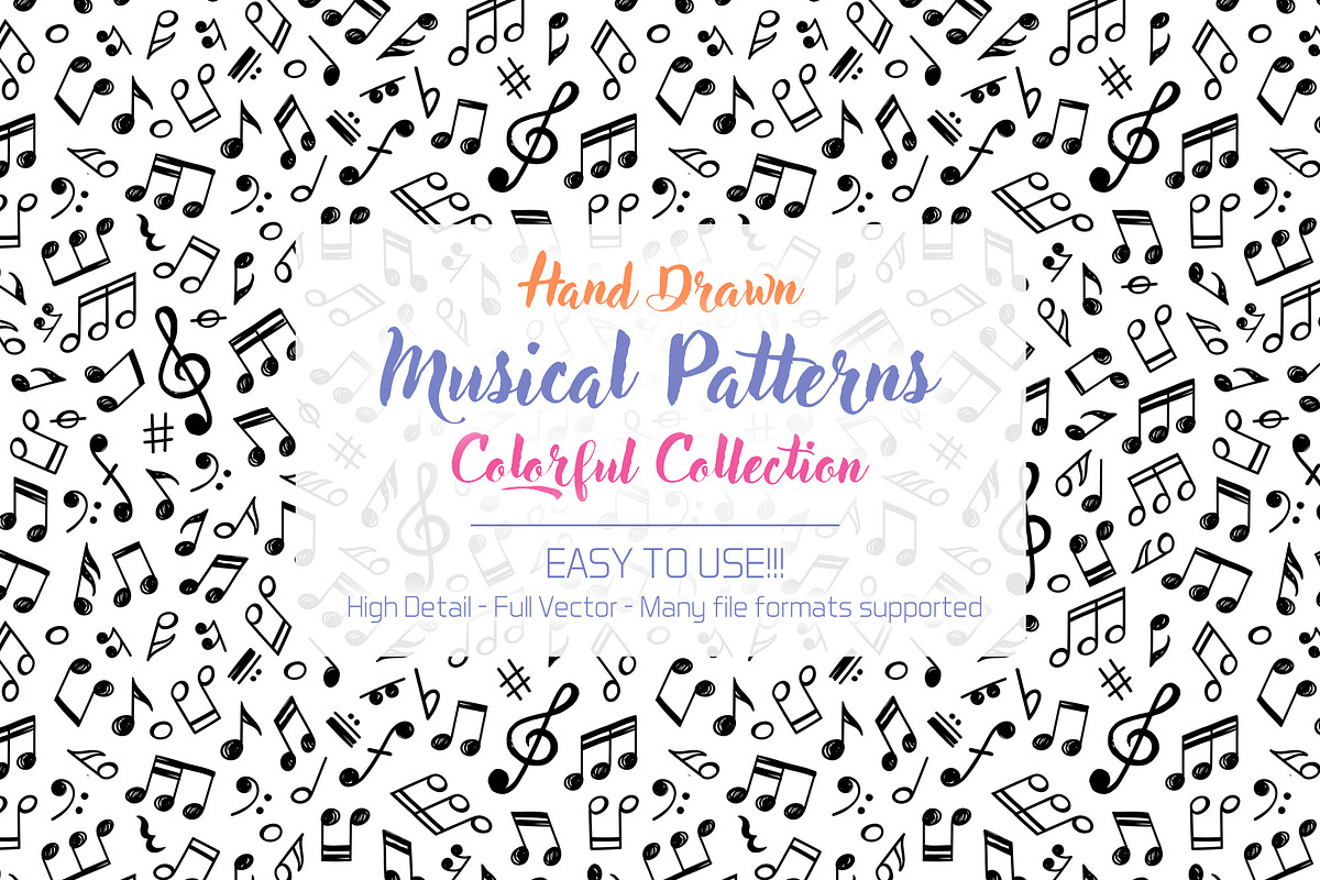Pack of Six Vector Music Patterns, a Texture Graphic by Pingebat (Photo 1 of 5)
