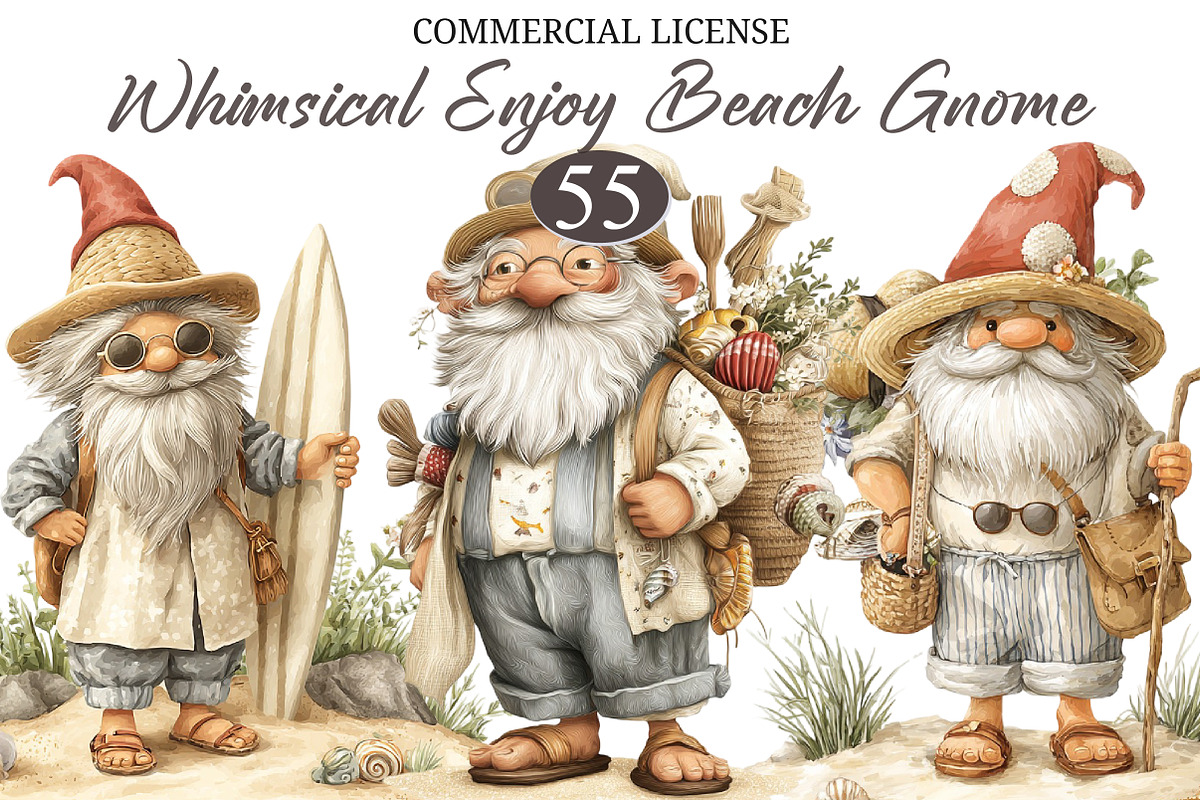 Whimsical Enjoy Beach Gnome Clipart, a Seasonal Illustration by designcity5 (Photo 1 of 5)