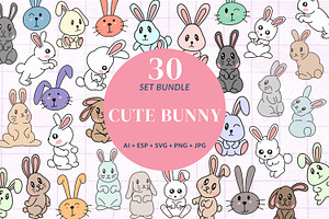 30 Cute Rabbit Bunny Pose Face Ears