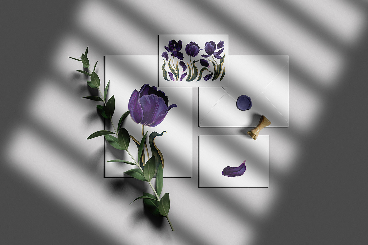 Dark Tulips Vector Set, a Background Graphic by MarynaPetrovska (Photo 10 of 13)