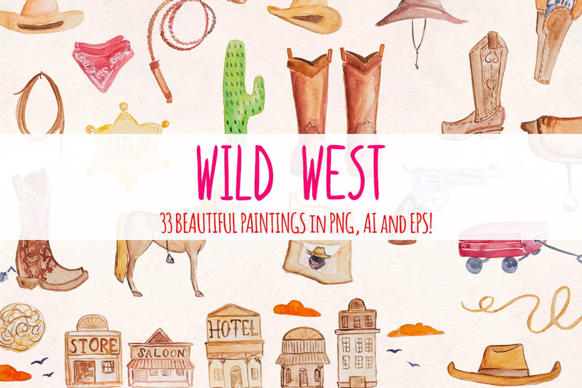 Wild West 33 Cowboy Watercolour Kit, an Illustration by Violet LeBeaux (Photo 1 of 3)