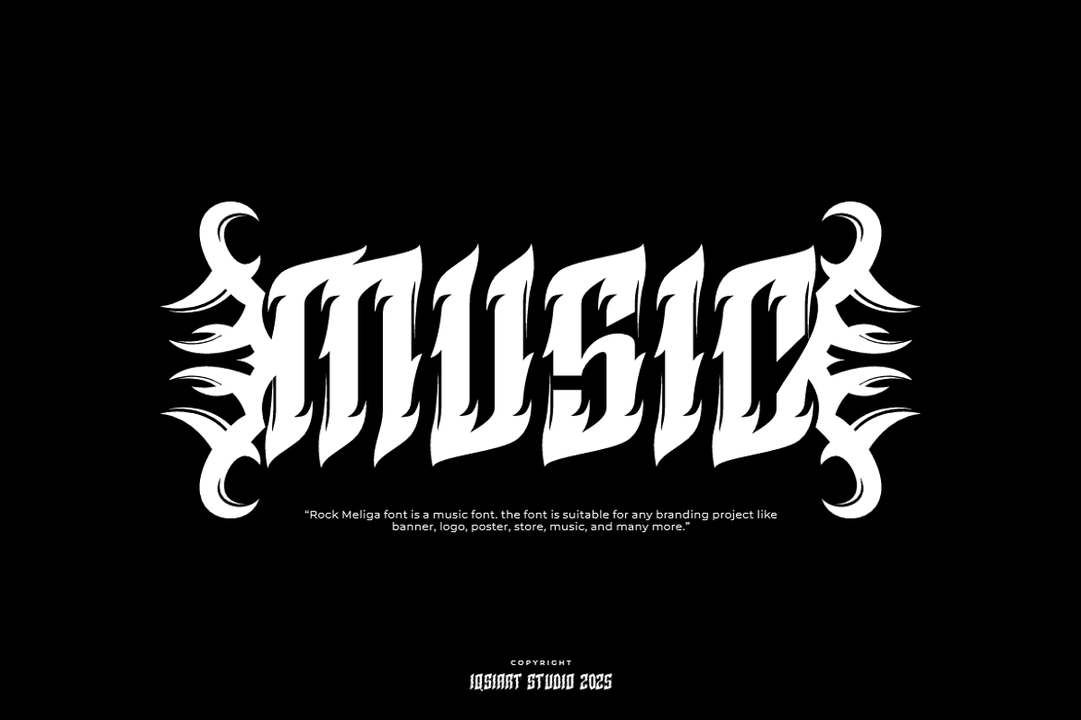 Rock Meliga - Music Font, a Blackletter Font by Iqsiart Studio (Photo 2 of 9)
