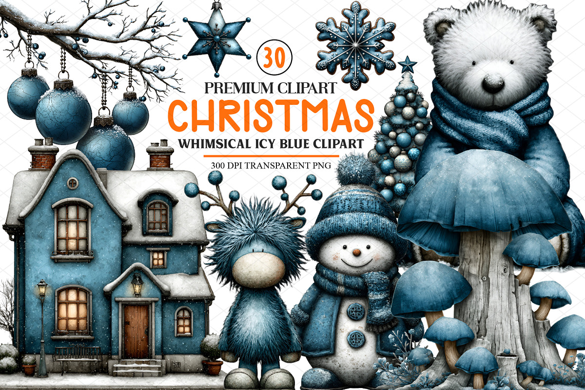Whimsical Icy Blue Christmas Clipart, an Illustration by cherrydesign (Photo 1 of 4)