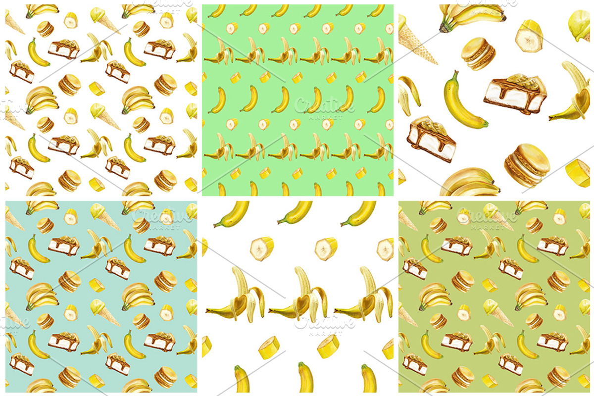 Watercolor banana delicious set, a Pattern Graphic by lenavetka87 (Photo 2 of 3)