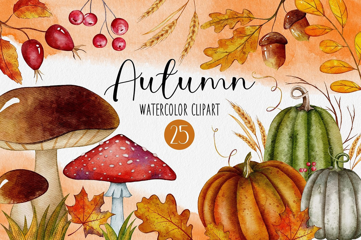 Autumn Watercolor Pumpkin Clipart, an Illustration by LuiDesignStudio (Photo 1 of 4)