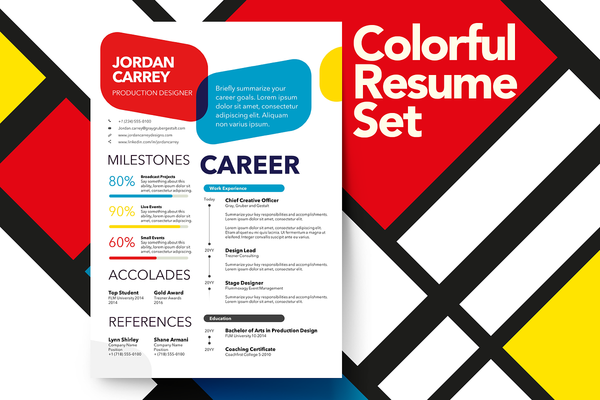 Colorful Resume Set, a Resume Template by Knockout Prezo (Photo 1 of 10)