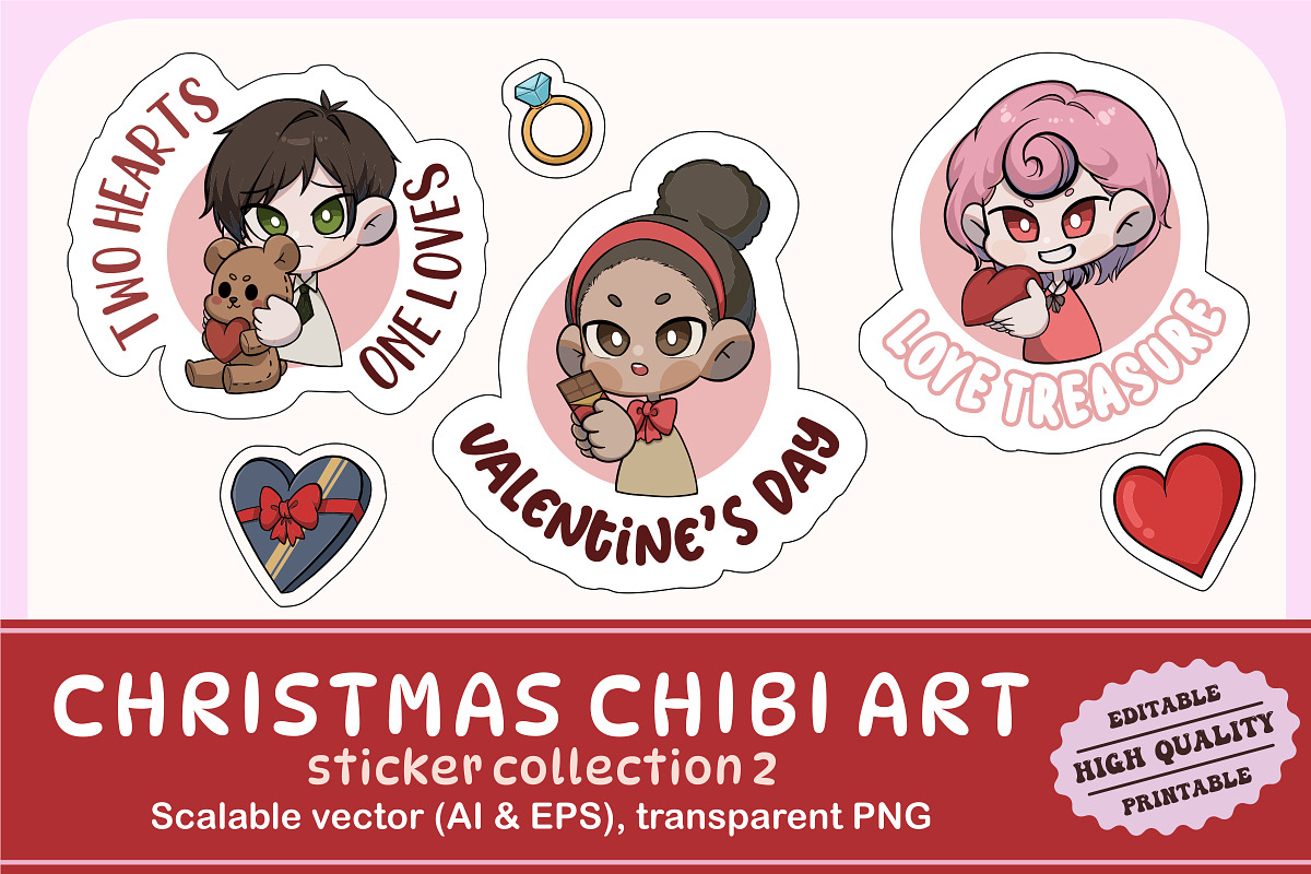 Valentine Chibi Art Sticker 2, an Illustration by vectstudio (Photo 1 of 3)