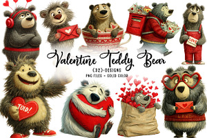 Valentine Teddy Bear Clipart, an Illustration by CreationArt