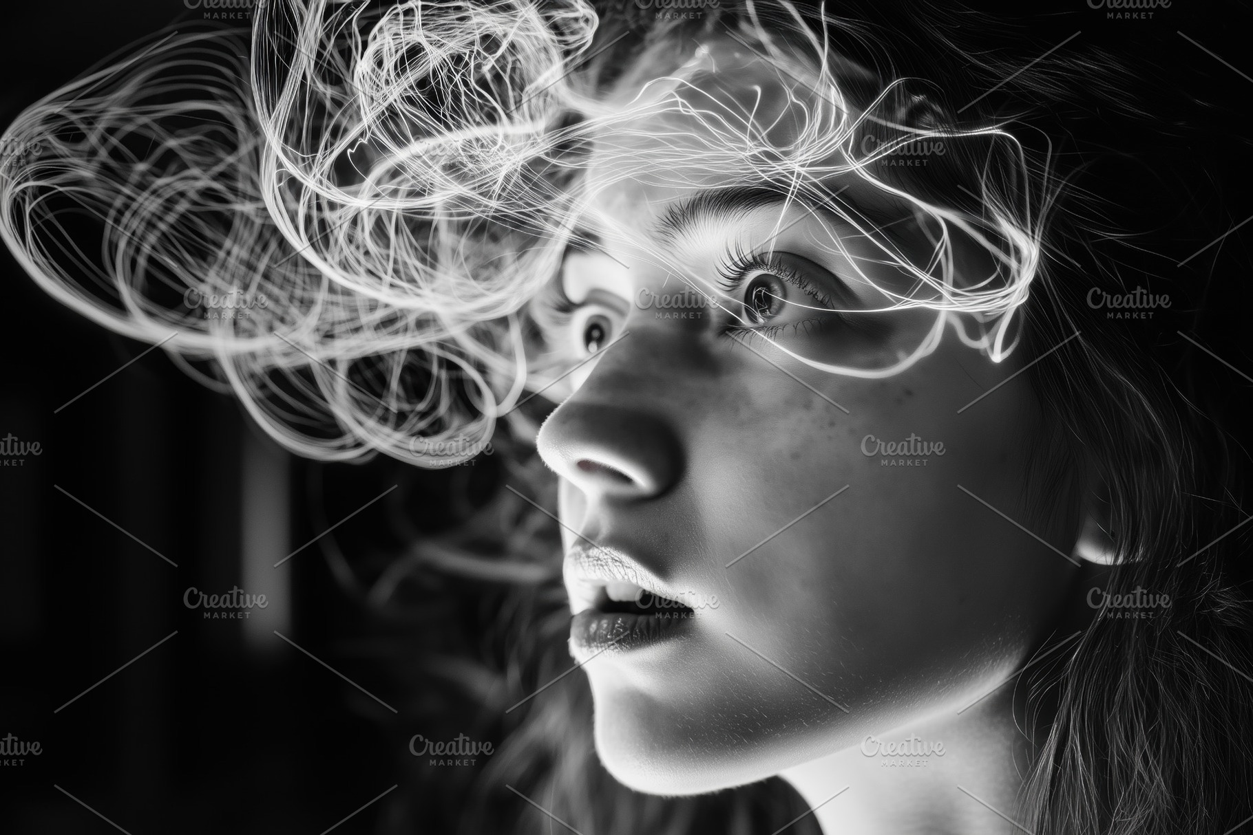 A black and white portrait of a young cognitive psychologist woman with an expr, a Person Photo by Textures & Backgrounds