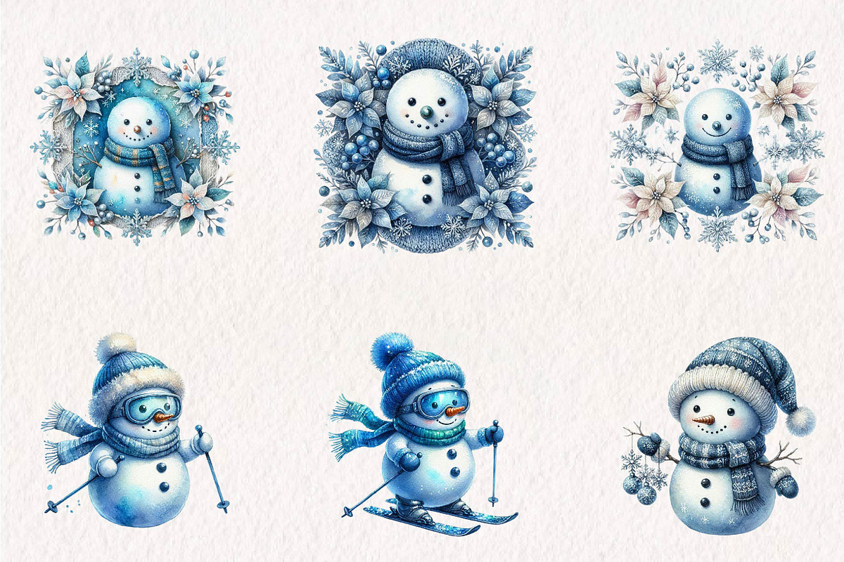 Watercolor Blue Snowman, a Seasonal Illustration by CreationArt (Photo 3 of 7)