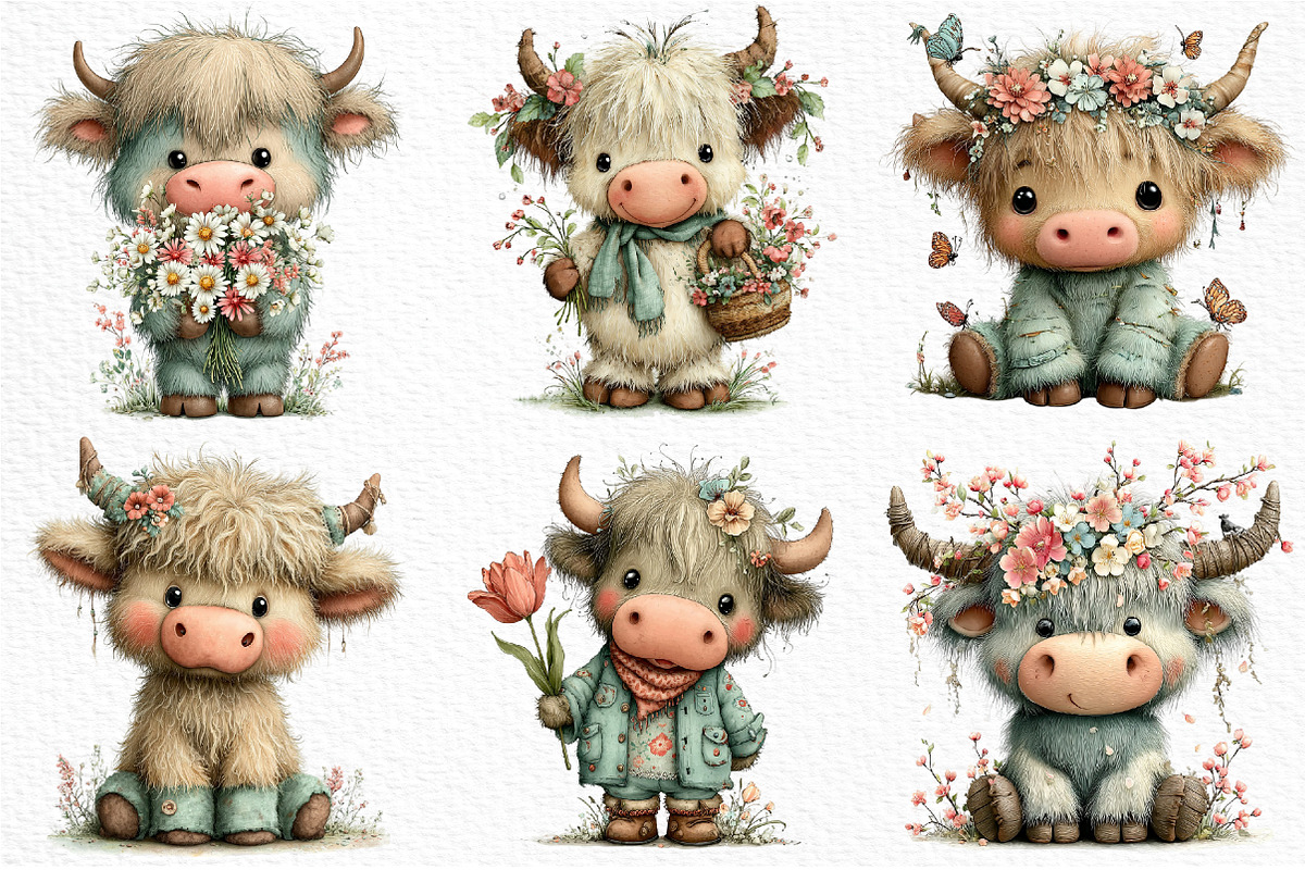 Whimsical Spring Highland Cow PNG, an Illustration by Craft Nest (Photo 5 of 11)