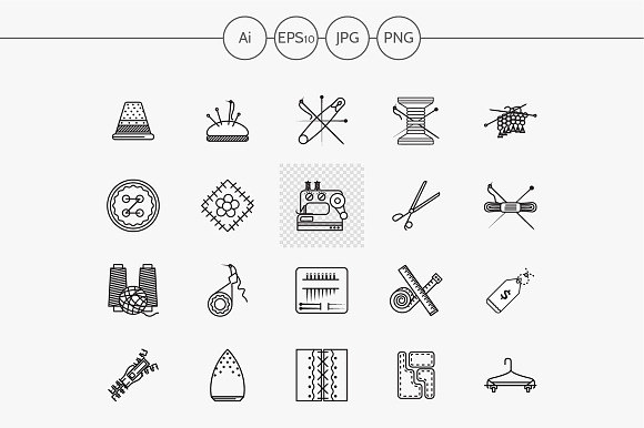 Sewing Items Flat Line Vector Icons