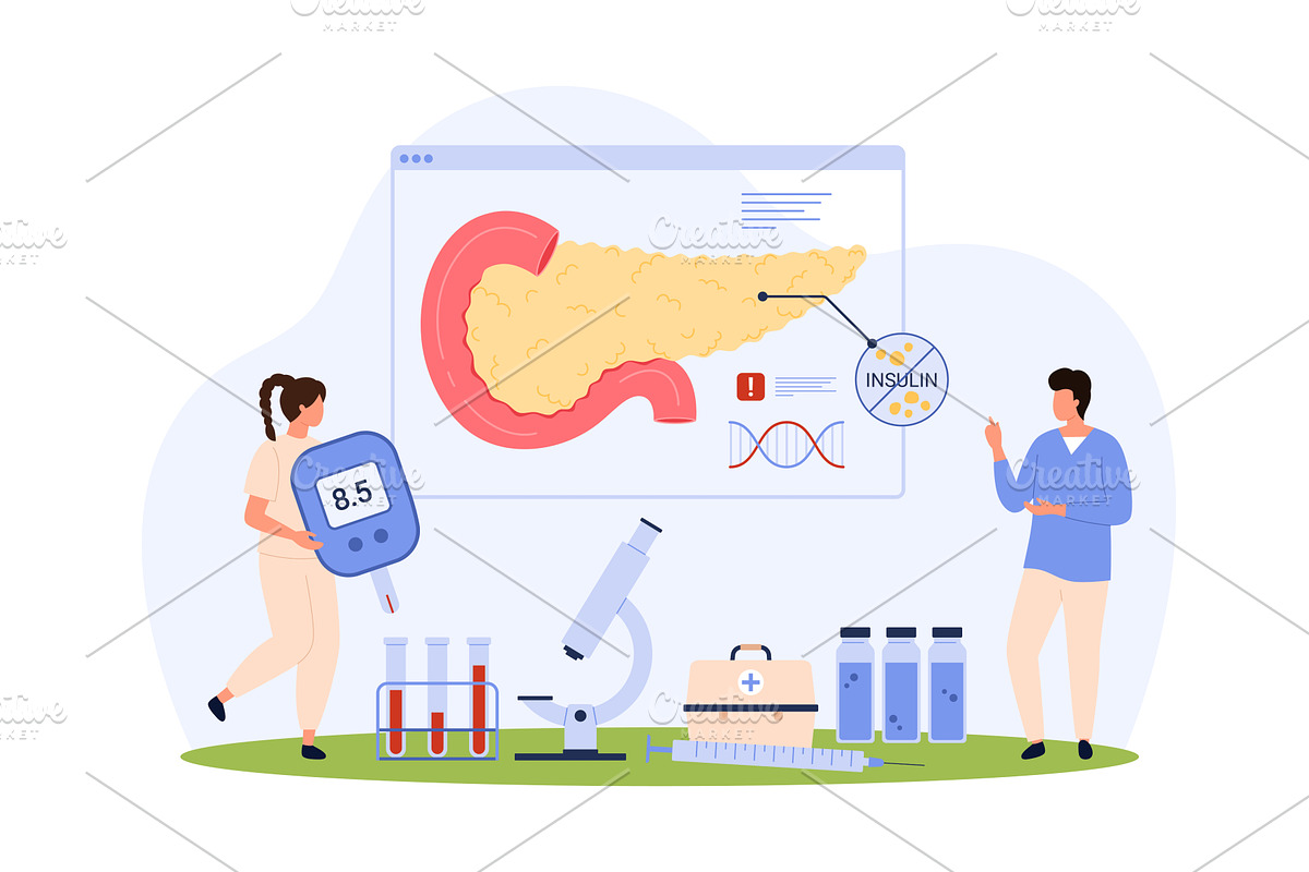 Diabetes type 1 and 2, endocrinology, an Object Illustration by Flashvector