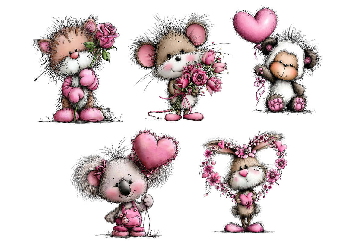 Valentine Whimsical Animals Clipart, an Illustration by Dream Creation (Photo 7 of 8)