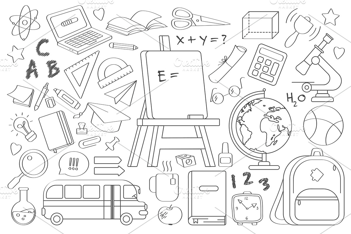 Back school doodle line art, an Education Illustration by Lemberg Vector