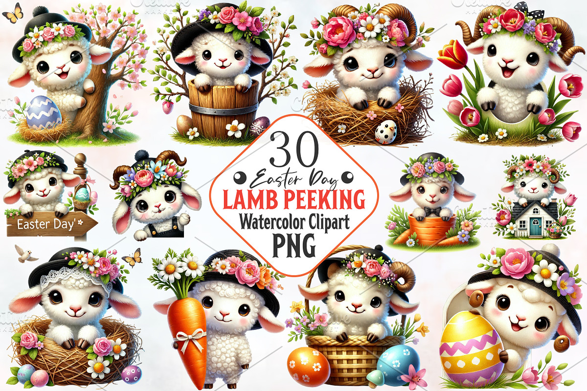 Easter day ram peeking clipart, an Illustration by RobertsArt (Photo 1 of 7)