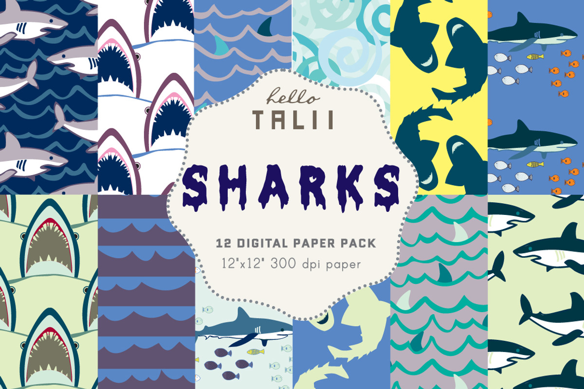 Sharks Digital Paper, a Pattern Graphic by Hello Talii (Photo 1 of 3)